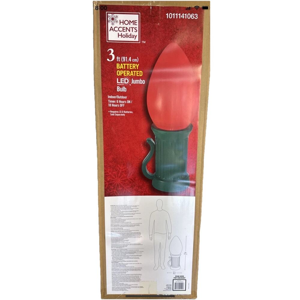 Home Accents Holidays 3 Ft Battery Operated LED Jumbo Bulb Blow Mold W/Timer Red - Picture 6 of 10